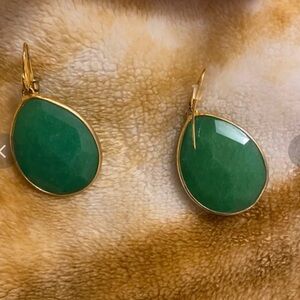 Green Teardrop Earrings with Gold Accents